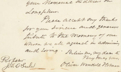 Oliver Wendell Holmes, Sr. Expresses Admiration and Even Love for Henry Wadsworth Longfellow