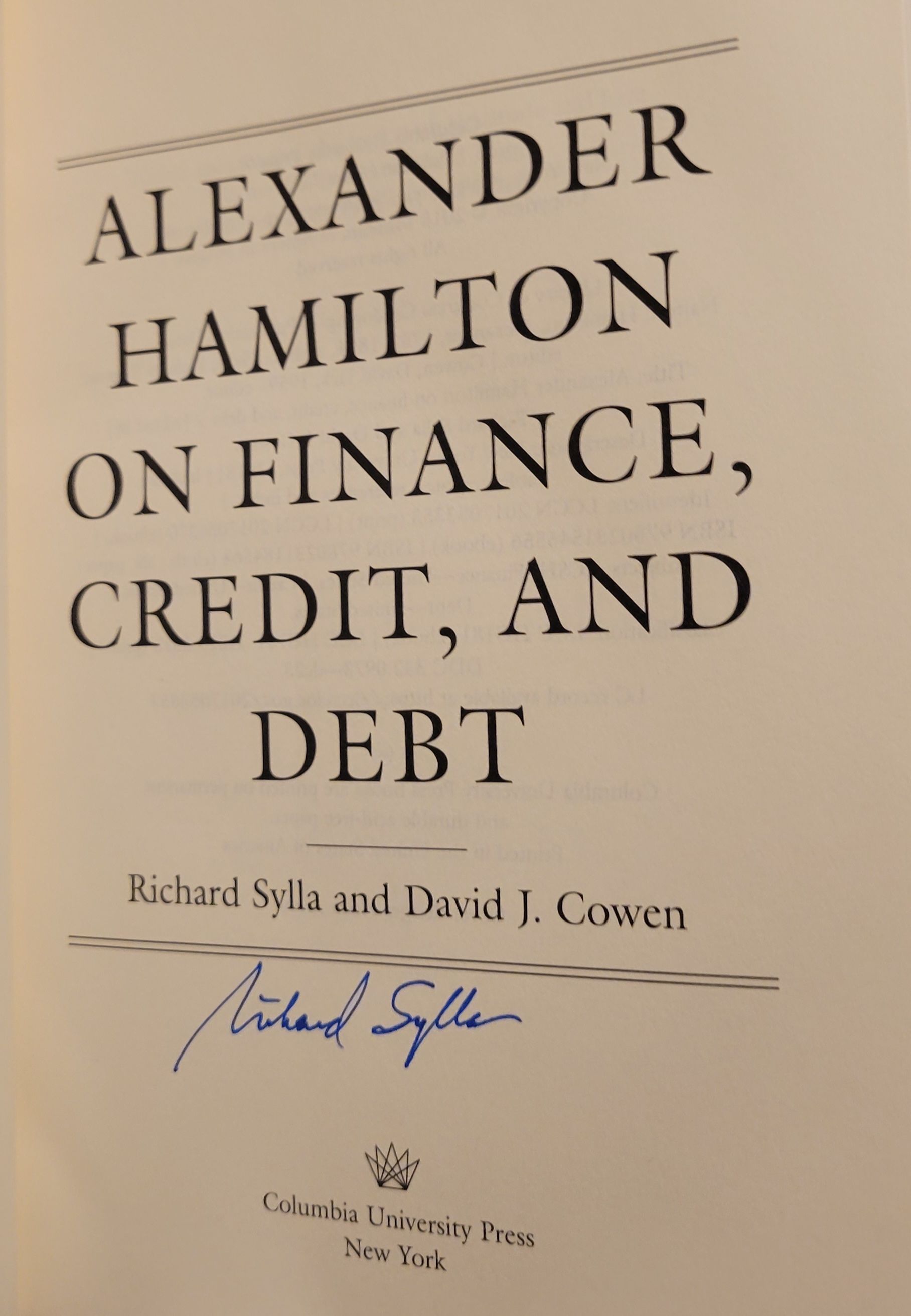 Alexander Hamilton on Finance, Credit, and Debt by Richard; Cowen