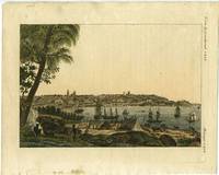 Ansicht der Stadt Sidney, von der Sudseite und der Mundung des Paramatta Flusses. German hand colored engraving of Sydney after the Peron view