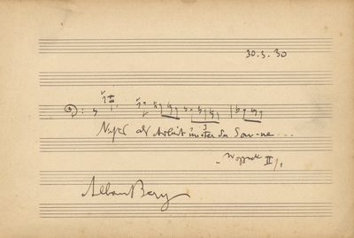 Autograph musical quotation from Wozzeck. Signed in full