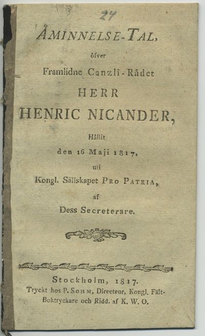 Åminnelse-tal, öfver framlidne canzli-rådet herr…