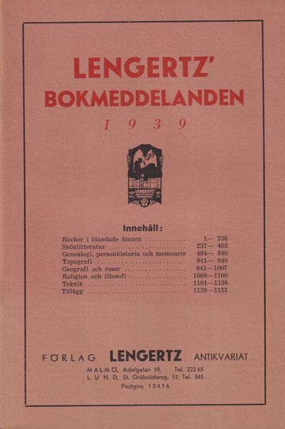 Lengertz' bokmeddelanden 1939. [Utg. av] Förlag…