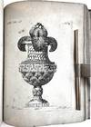 Album of designs of decorative objects, lamps, clocks, architectural elements, cartes-de-visite, and ornaments. [Nouveaux Desseins de Differens Ornemens de Meubles Inventés et composés par Jean Baptiste Hagenauer]