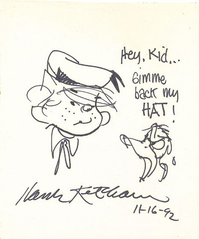 KETCHAM, HANK. Original Sketch Signed, Donald Duck with Dennis the Menace