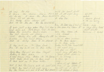 Trouble with the Sweet Stuff; Handwritten Manuscript Lyrics
