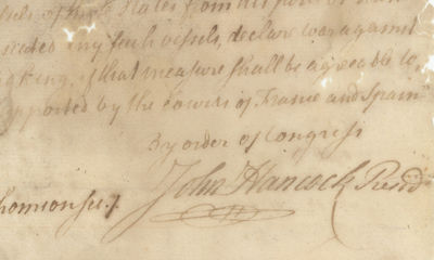 The Original Resolution of John Hancock and the Continental Congress Directing Benjamin Franklin to Draw Spain Into the Revolutionary War in 1776