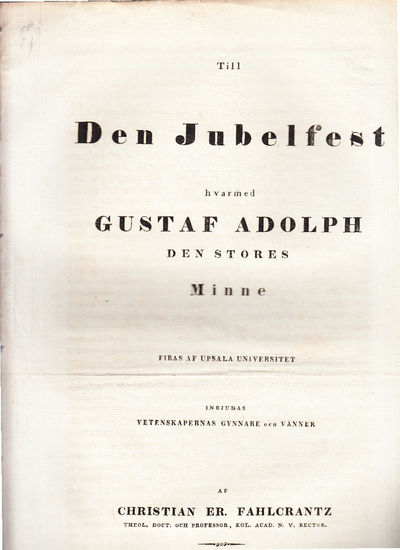 Till den jubelfest, hvarmed Gustaf Adolph den…
