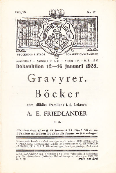 Bokauktion den 12-16 januari 1928 [sic! eg.…
