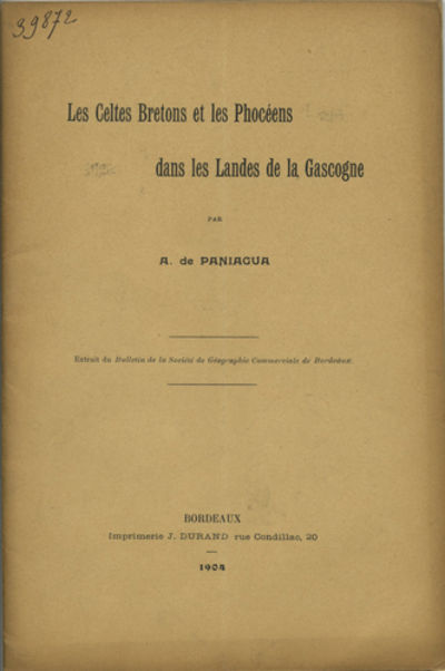 Bordeaux: Imprimerie J. Durand, 1904. Offprint. Paper wrappers. A very good copy with a mail fold, l...