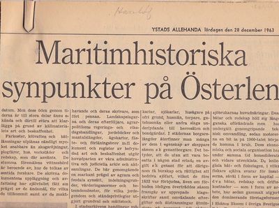 Maritimhistoriska synpunkter på Österlen. 1–2. I:…