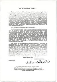 Broadside: In Defense of Myself [Limited Edition, Signed]