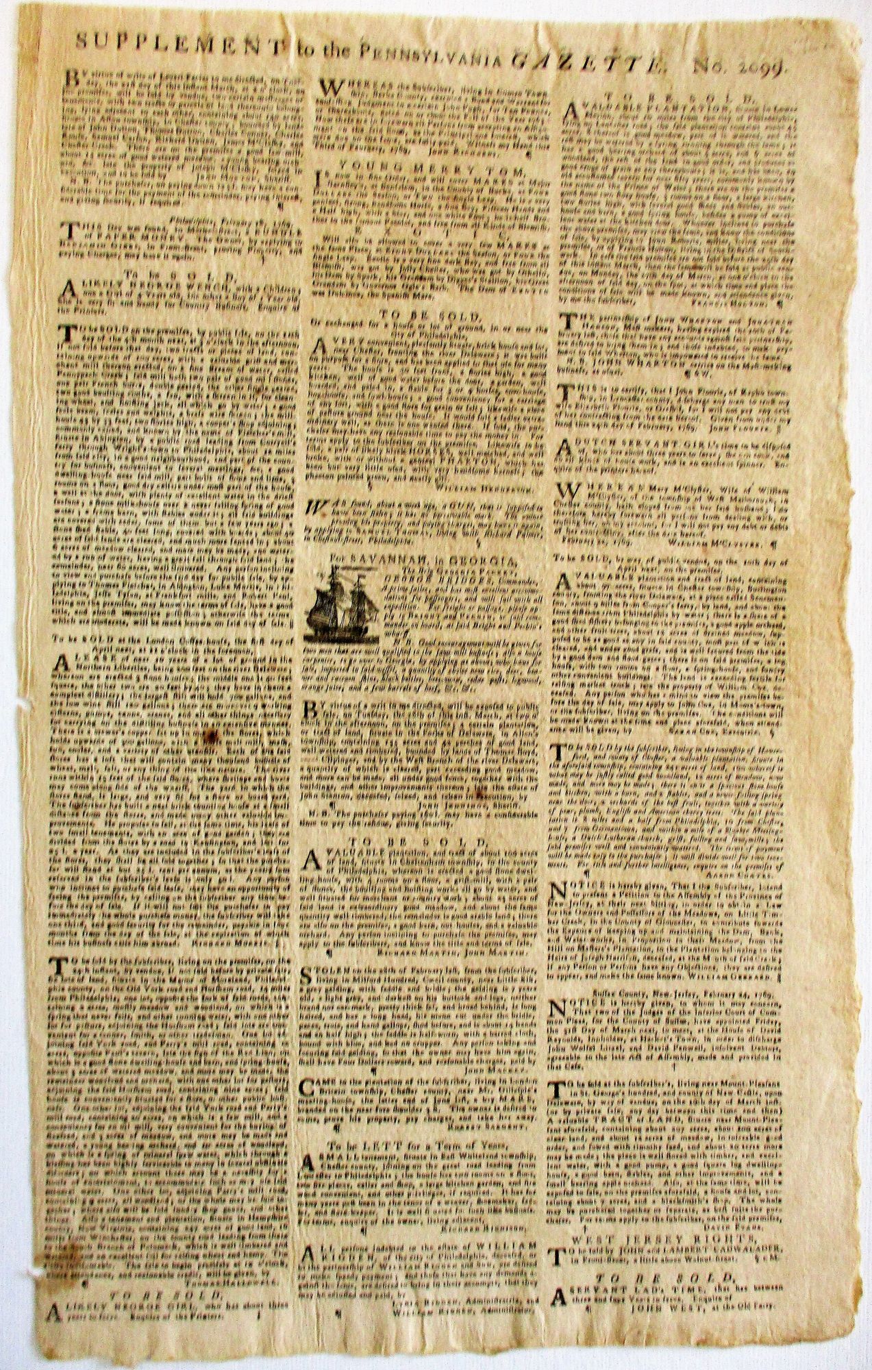 The Pennsylvania Gazette Containing The Freshest Advices Foreign And Domestic March 16 1769 Numb 99 By American Revolution 1769 From David M Lesser Fine Antiquarian Books Llc Sku