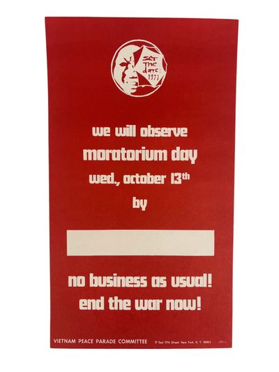 No Business as Usual!" Original 1971 Vietnam Moratorium Day Protest Poster by the Vietnam Peace Parade Committee
