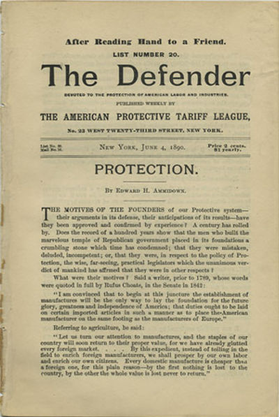 The Defender. Devoted to the Protection of American Labor and Industries [Eight Issues]