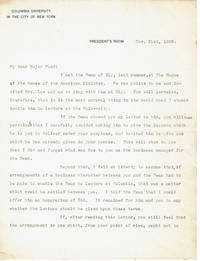 image of TYPED LETTER TO MAJOR POND SIGNED BY THE PRESIDENT OF COLUMBIA UNIVERSITY AND FUTURE MAYOR OF NEW YORK SETH LOW CONCERNING A POSSIBLE BUSINESS CONFLICT INVOLVING THE DEAN OF ELY.