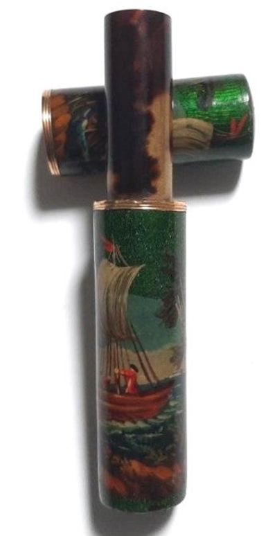 A painted and lacquered letter case, with maritime decoration