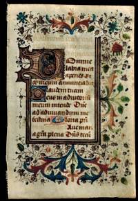 From a Small  Book of Hours in Latin by Illuminated Vellum Manuscript Leaf