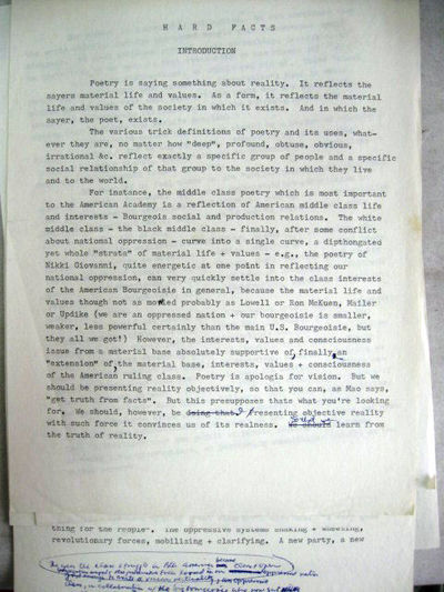 TYPED MANUSCRIPT for the Introduction to HARD FACTS