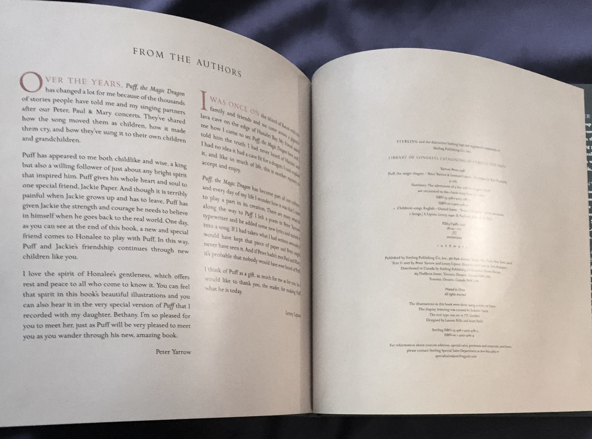 PUFF THE MAGIC DRAGON; with paintings by Eric Puybaret by Yarrow, Peter,  Lenny Lipton | Cloth with picture | 2007 | Sterling | 9781402747823 |  BIBLIO NZ