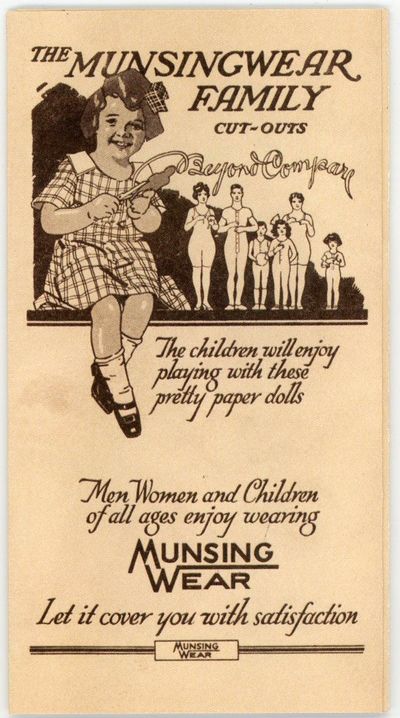 Minneapolis, MN: Munsingwear, 1917. An uncut 7 fold concertina style flyer with color photographic i...
