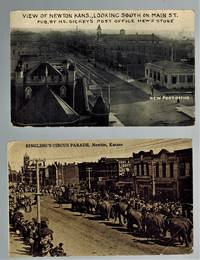 (Real Photo postcards)  Ringling's Circus Parade and View of Newton Kans., Looking South on Main St.