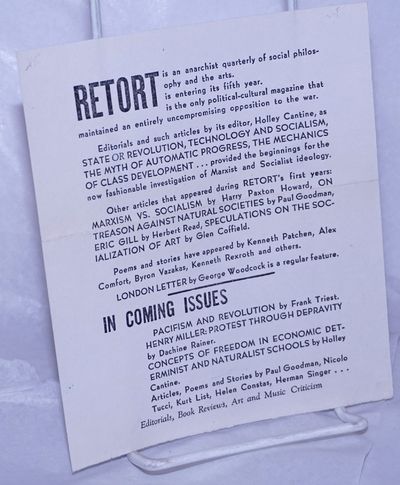 Retort [handbill advertising the anarchist quarterly]