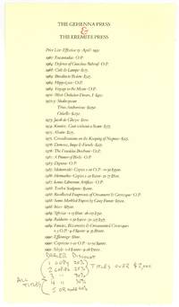 [Broadside, caption title]: The Gehenna Press & The Eremite Press. Price List: Effective 15 April 1991