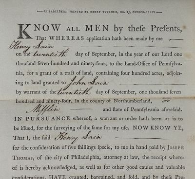 18th CENTURY NORTHUMBERLND COUNTY PENNSYLVANIA LAND DEED [Signed]