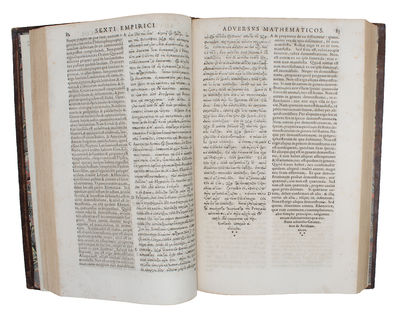 Opera quae extant. Magno ingenii acumine scripti; Pyrrhoniarum hypotyroseon(Greek) Libri III. Quibus in tres Philosophiae partes acerrimè inquiritur, Henrico Stephano Interprete: Adversus Mathematicos, hoc est, eos qui disciplinas profitentur, Libri X... - [THE SCEPTICAL REVOLUTION] (photo 3)