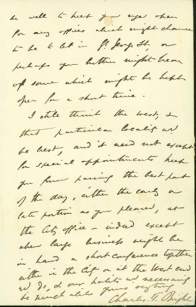 Autograph letter signed to Latimer Clark