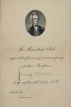 THE HERMITAGE CLUB / REQUEST THE PLEASURE OF YOUR COMPANY / AT THEIR RECEPTION / January 8th 1883 [in manuscript] / from eight until twelve P.M. / Nashville, / Tennessee [complete text]