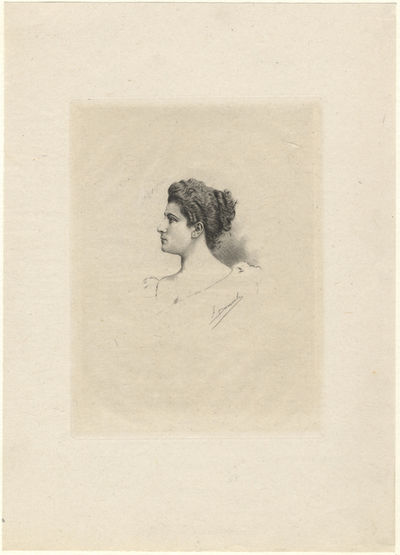 Fine head-and-shoulders portrait etching of the Swiss soprano by F[ernand] Desmoulin