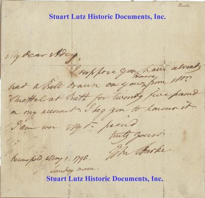 Parliamentarian Edmund Burke Writes To His Banker