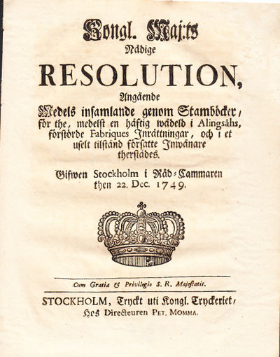 Kongl. Maj:ts Nådige Resolution, Angående Medels…