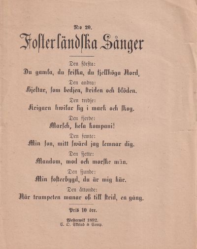 N:o 20. Fosterländska Sånger.