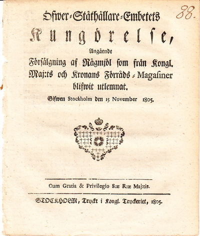 Öfwer-Ståthållare-Embetets Kungörelse, Angående…