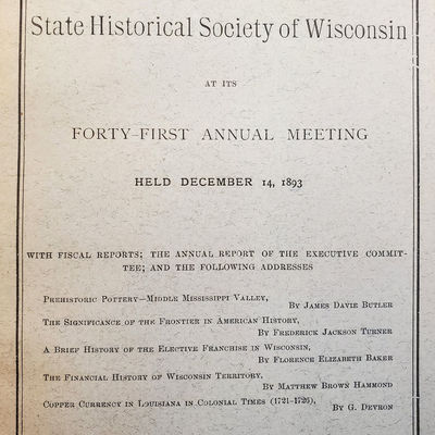 Madison, Wisconsin: Democrat Printing Company, State Printer, 1894 Book. Fine. Soft cover. 1st Editi...