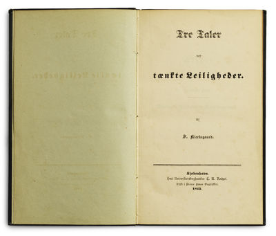 Tre Taler ved tænkte Leiligheder. Af S. Kierkegaard. - [THE ONLY KNOWN PRESENTATION-COPY] (photo 3)