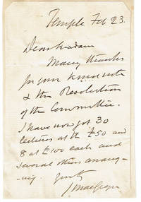 AUTOGRAPH LETTER SIGNED by the Scottish Sportsman & Explorer JOHN MACGREGOR, who is said to have practically invented the "sport" of kayaking.