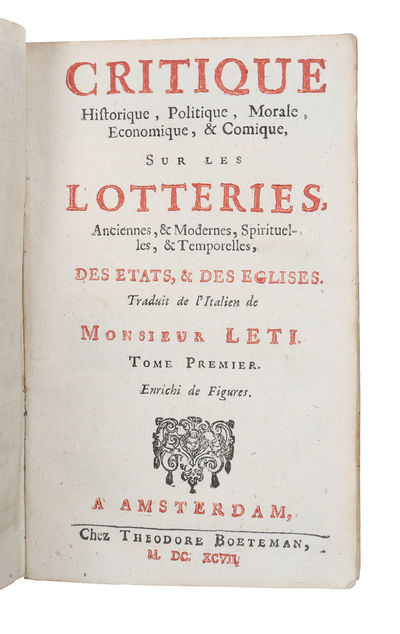 Critique historique, politique, morale, économique et comique sur les lotteries, anciennes et modernes, spirituelles et temporelles, des États et des Églises. Vol. 1 (of 2). (photo 3)