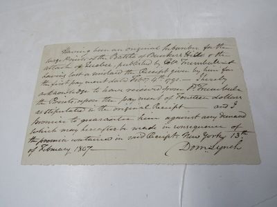1807 John Trumbull Receipt & Signed by Dom Lynch
