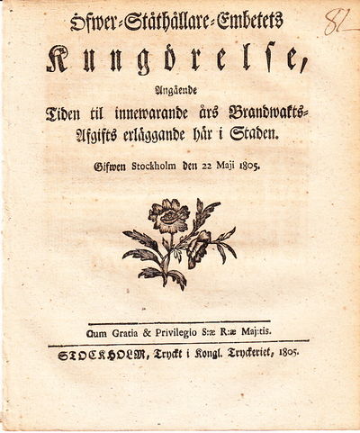 Öfwer-Ståthållare-Embetets Kungörelse, Angående…