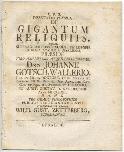 Dissetatio [sic] physica, de gigantum reliquiis.…