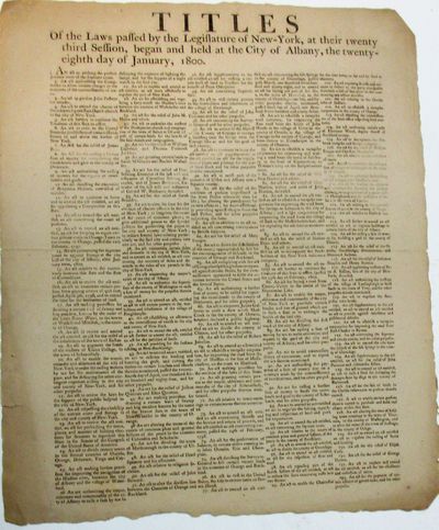 TITLES OF THE LAWS PASSED BY THE LEGISLATURE OF NEW-YORK, AT THEIR TWENTY THIRD SESSION, BEGAN AND HELD AT THE CITY OF ALBANY, THE TWENTY-EIGHTH DAY OF JANUARY, 1800