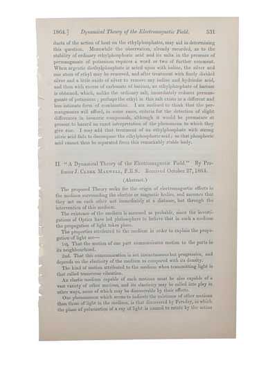 A Dynamical Theory of the Electromagnetic Field.