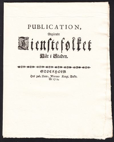 Publication, Angående Tienstefolket Här i Staden.
