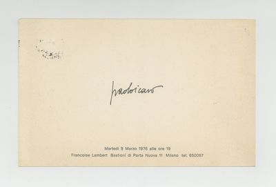 Printed on one side. Card, mailed. Milan: Francoise Lambert, 1976. Invitation to Icaro’s 1976 show...