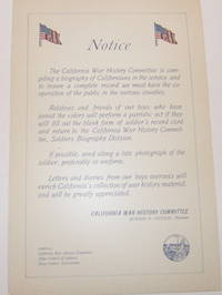 cover of Notice: The California War History Committee is compiling a biography of Californians in the service.