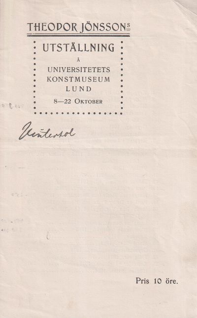 Theodor Jönssons utställning å Universitetets…