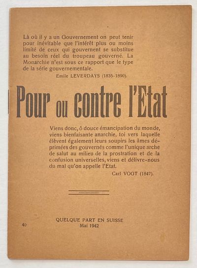 : , 1942. 16p., staplebound booklet, pages toned, very good. Contents in French and Italian. 